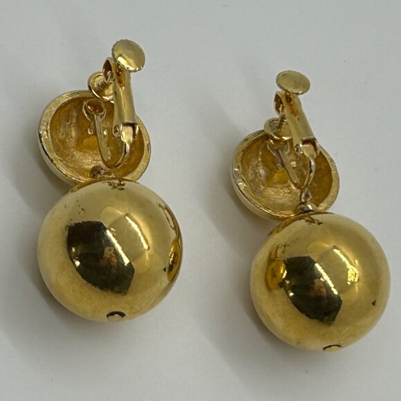 Vintage Gold-tone Double Ball Earrings Screw Back Statement 1960 Mod Design MCM - Picture 4 of 13